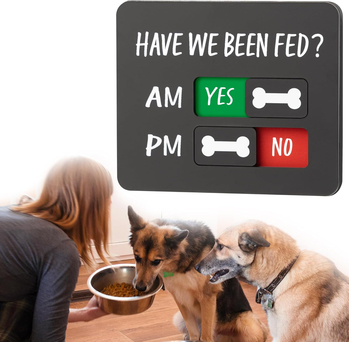 Abudada dog feeding reminder chart front view on a refrigerator door