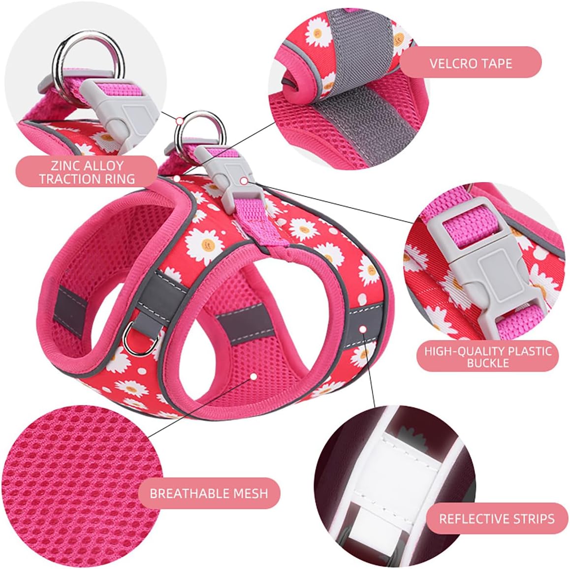 Flymind no pull puppy vest showcasing breathable soft air mesh fabric construction.