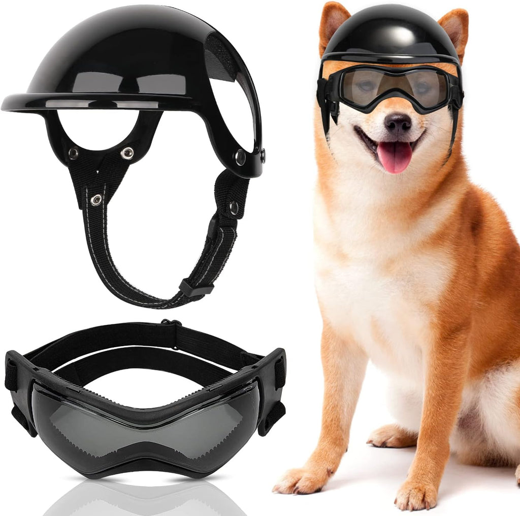 SlowTon Dog Helmet and Goggles - UV Protection Doggy Sunglasses Dog Glasses Pet Motorcycle Helmet Hat with Ear Holes Adjustable Belt Safety Hat for Small Medium Large Dogs Puppy Riding (Black, S) - Image 11