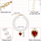 Close up view of the high quality imitation pearls and sparkling heart rhinestone on the cat collar