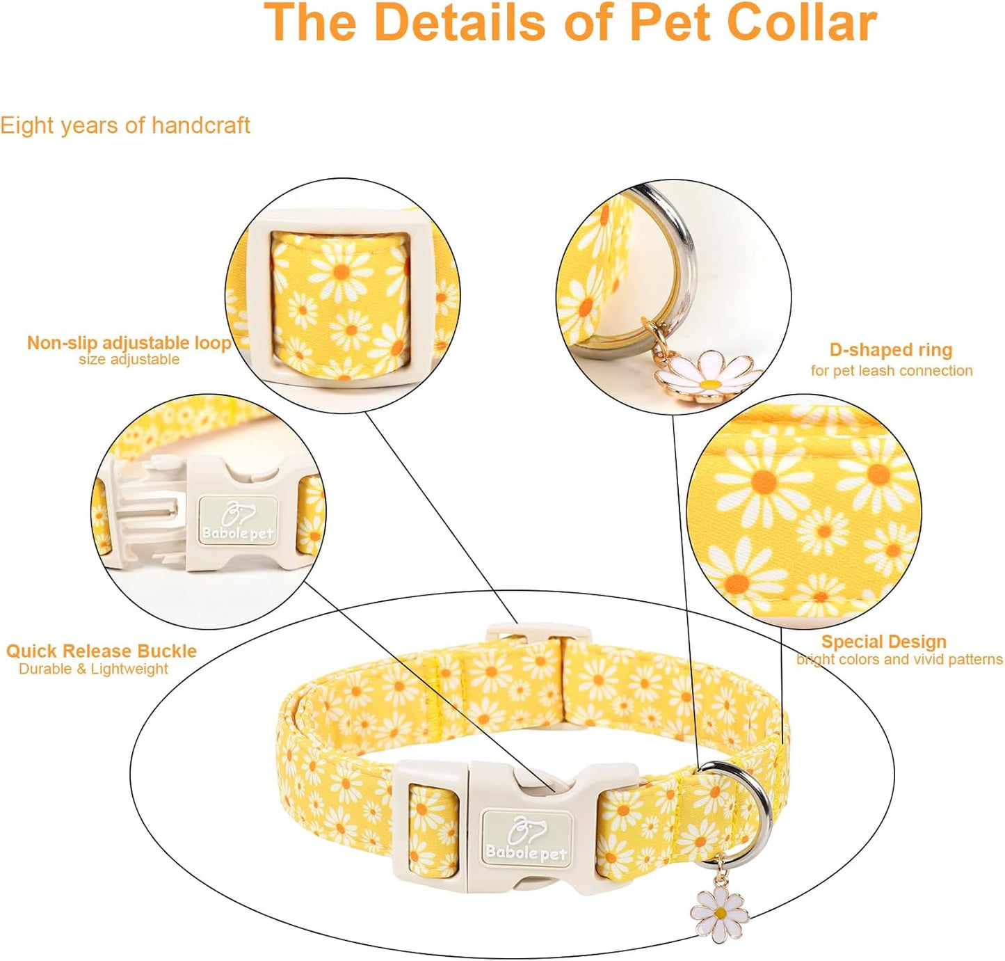 Close up of Babole Pet daisy collar safety buckle