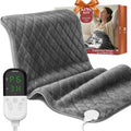 Focbeo electric heating pad front view showing dark grey velvet cotton material and digital controller cord