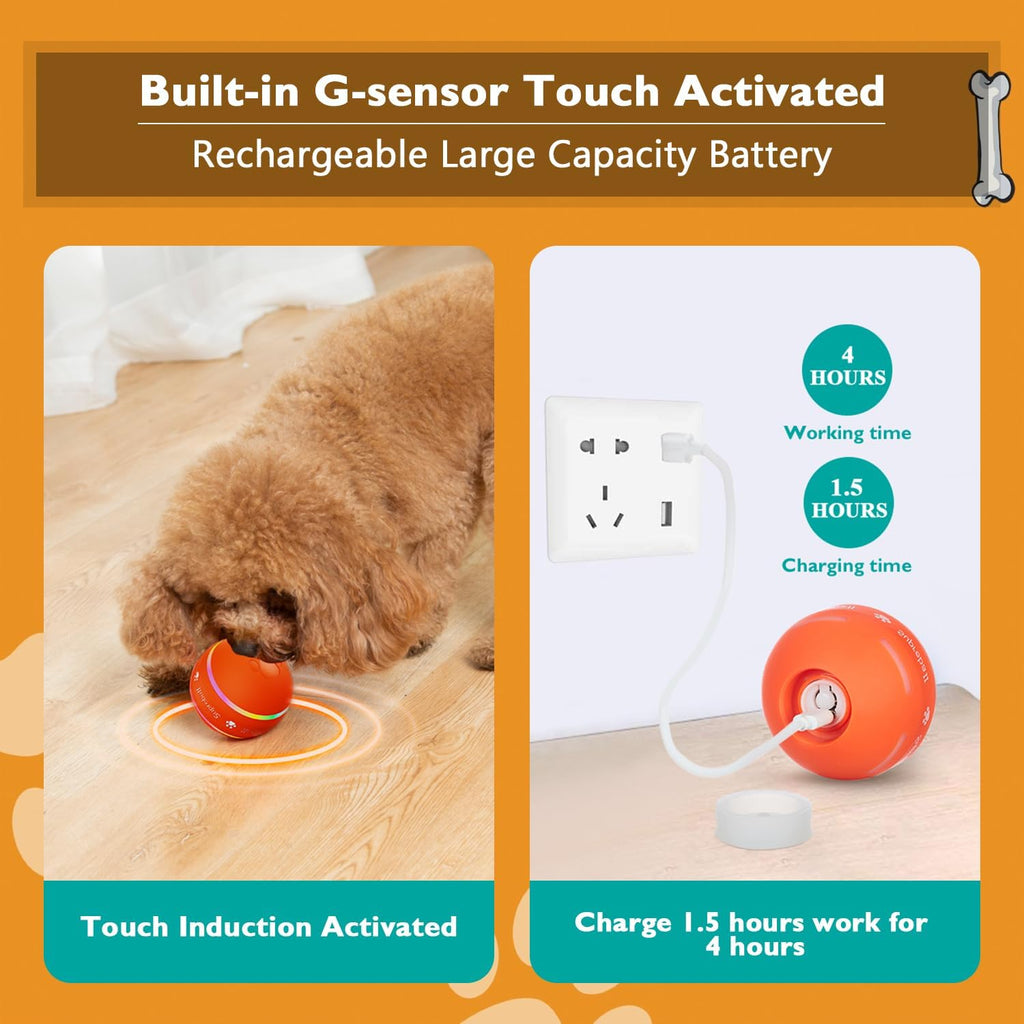 PetDroid rolling ball toy showing LED light feature