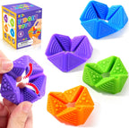KLT Quiet Silicone Sensory Flip Cube front view showing purple and blue textured surfaces
