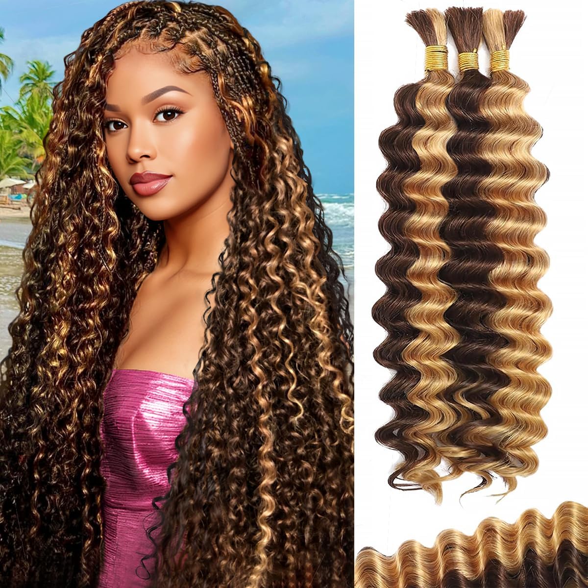 Motfin Human Braiding Hair front view showing deep wave texture in packaging.