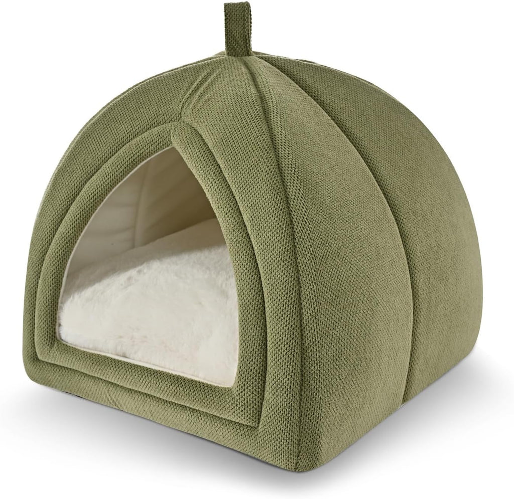 Amazon Basics Cat Cave Bed, 2-in-1 Foldable House for Indoor Cats, with Washable Cushion and Non-Slip Base, 17.5 x 17.5 Inches, Large, LightGray - Image 9