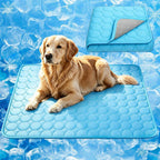 MeiLiMiYu dog cooling mat front view displaying blue ice silk surface