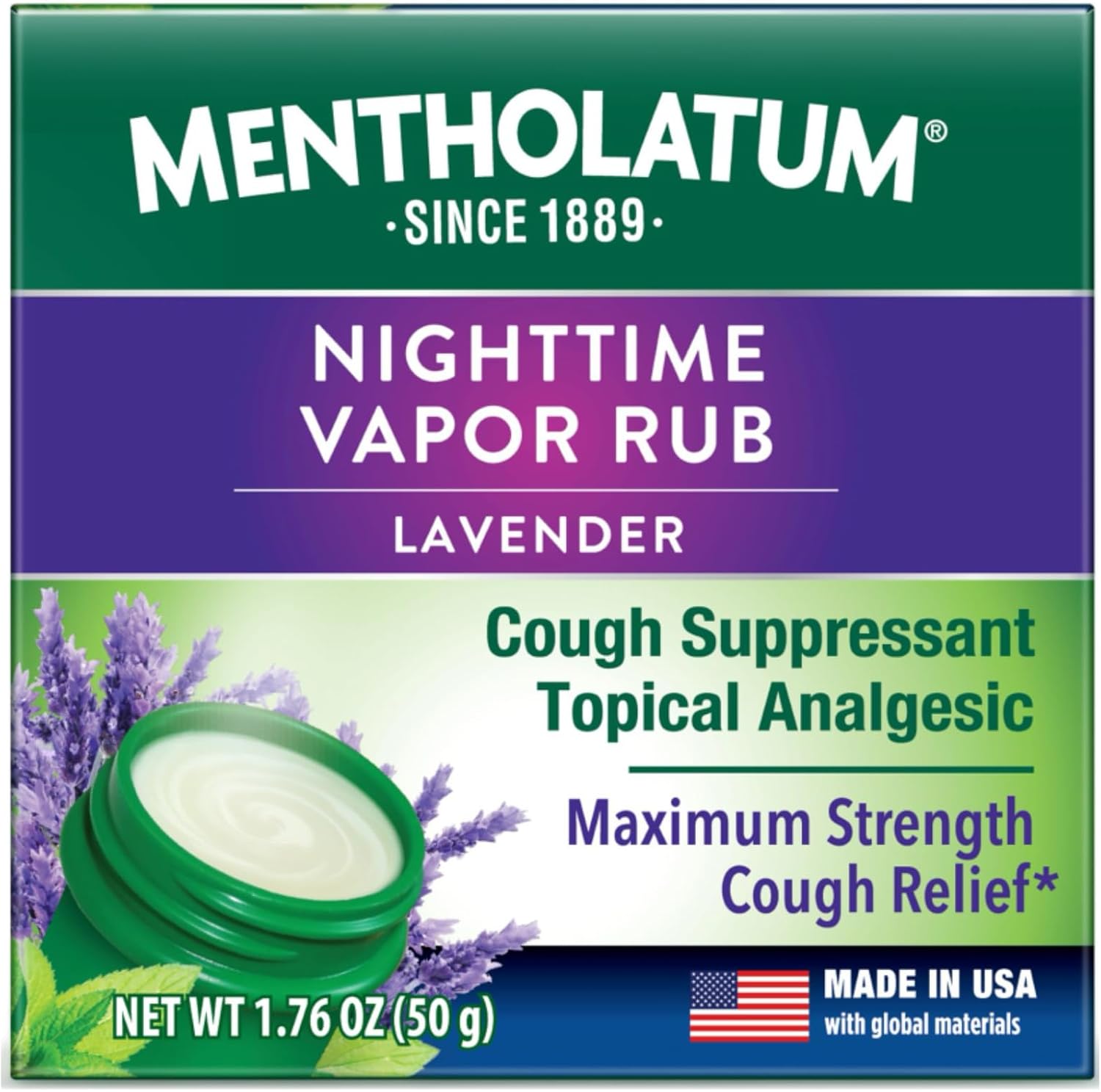 Mentholatum Nighttime Vaporizing Rub front view jar for cough relief