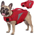 Queenmore dog life preserver back view showing heavy duty leash D ring.