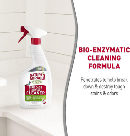 Nature's Miracle bird habitat and tray cleaner spray container showing close up of ergonomic trigger nozzle