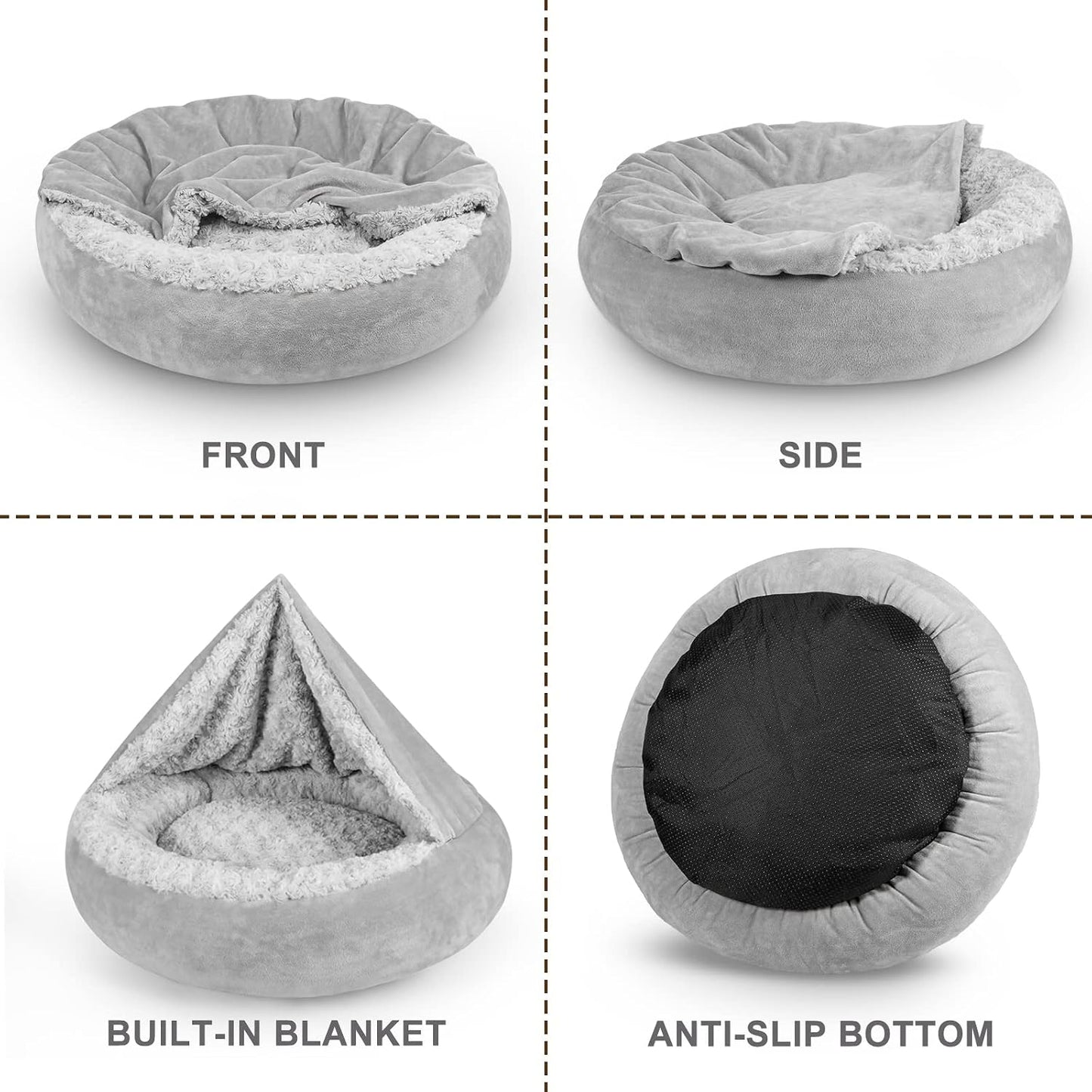 Small dog sleeping in Joejoy cozy cuddler pet bed