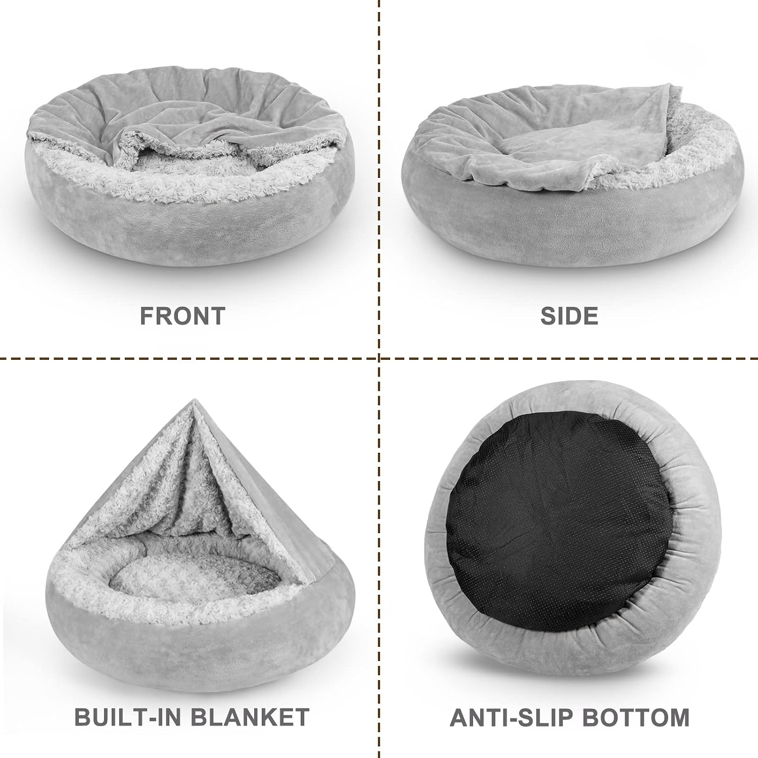 Small dog sleeping in Joejoy cozy cuddler pet bed