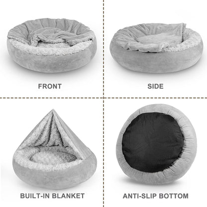 Small dog sleeping in Joejoy cozy cuddler pet bed