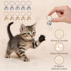 Five gold and five silver metallic pet bells arranged neatly on a clean surface