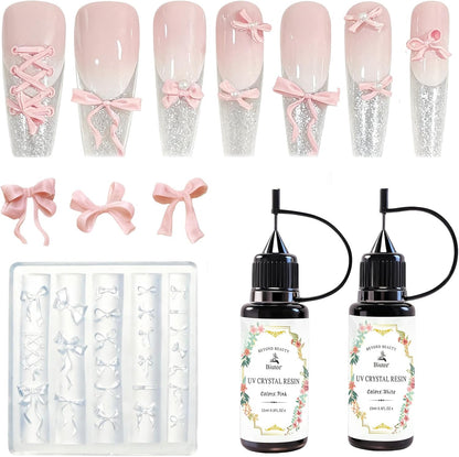 WENEWFINE bowknot silicone nail molds front view showing transparent multi-size cavities for 3D nail art.