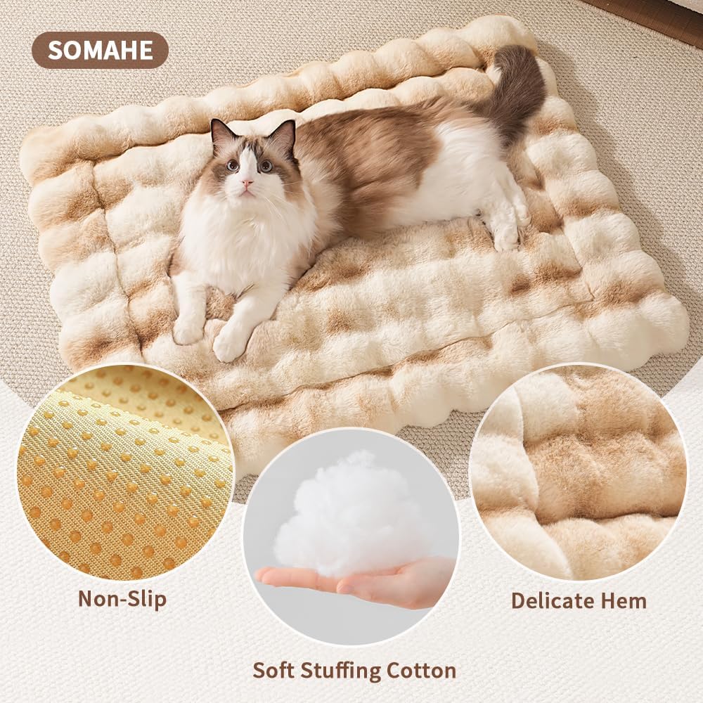 SOMAHE machine washable small kitten mat inside a pet crate