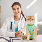 Avont kitten onesie alternative to the cone of shame shown from the back with hook and loop closures.