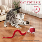 Side view of Nvted rolling cat toy with fluffy tail accessory