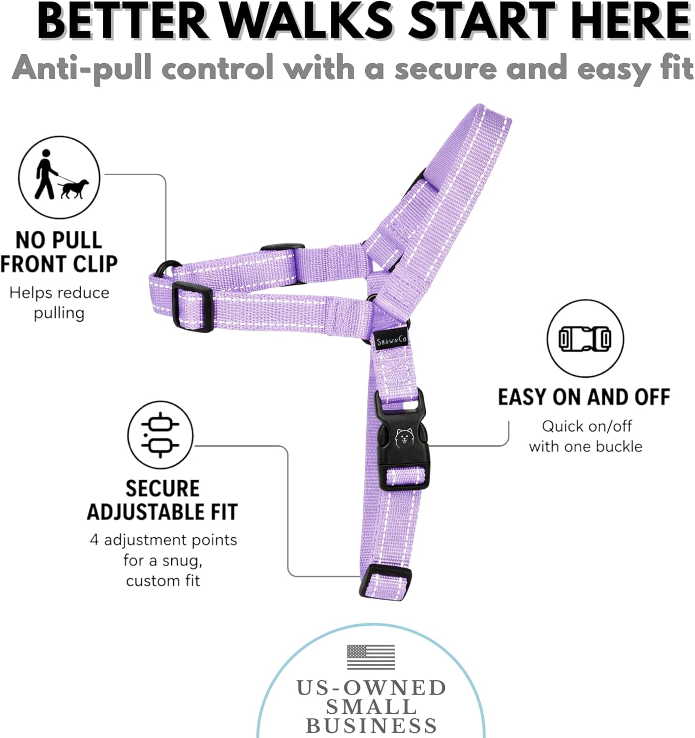 ShawnCo Dream Walk Pro Dog Harness- No-Pull, Comfortable, Adjustable, Easy to Use Pet Halter to Help Stop Pulling for Small, Medium and Large Dogs (ICY Lilac, Small) - Image 3