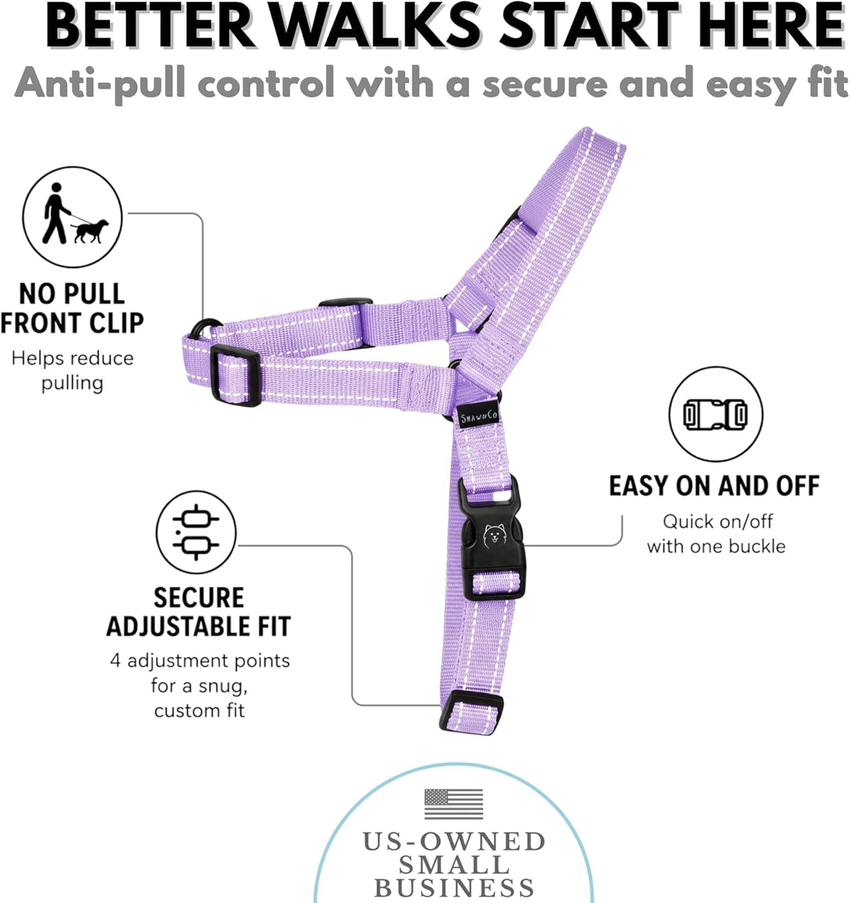 ShawnCo Dream Walk Pro Dog Harness- No-Pull, Comfortable, Adjustable, Easy to Use Pet Halter to Help Stop Pulling for Small, Medium and Large Dogs (ICY Lilac, Small) - Image 3