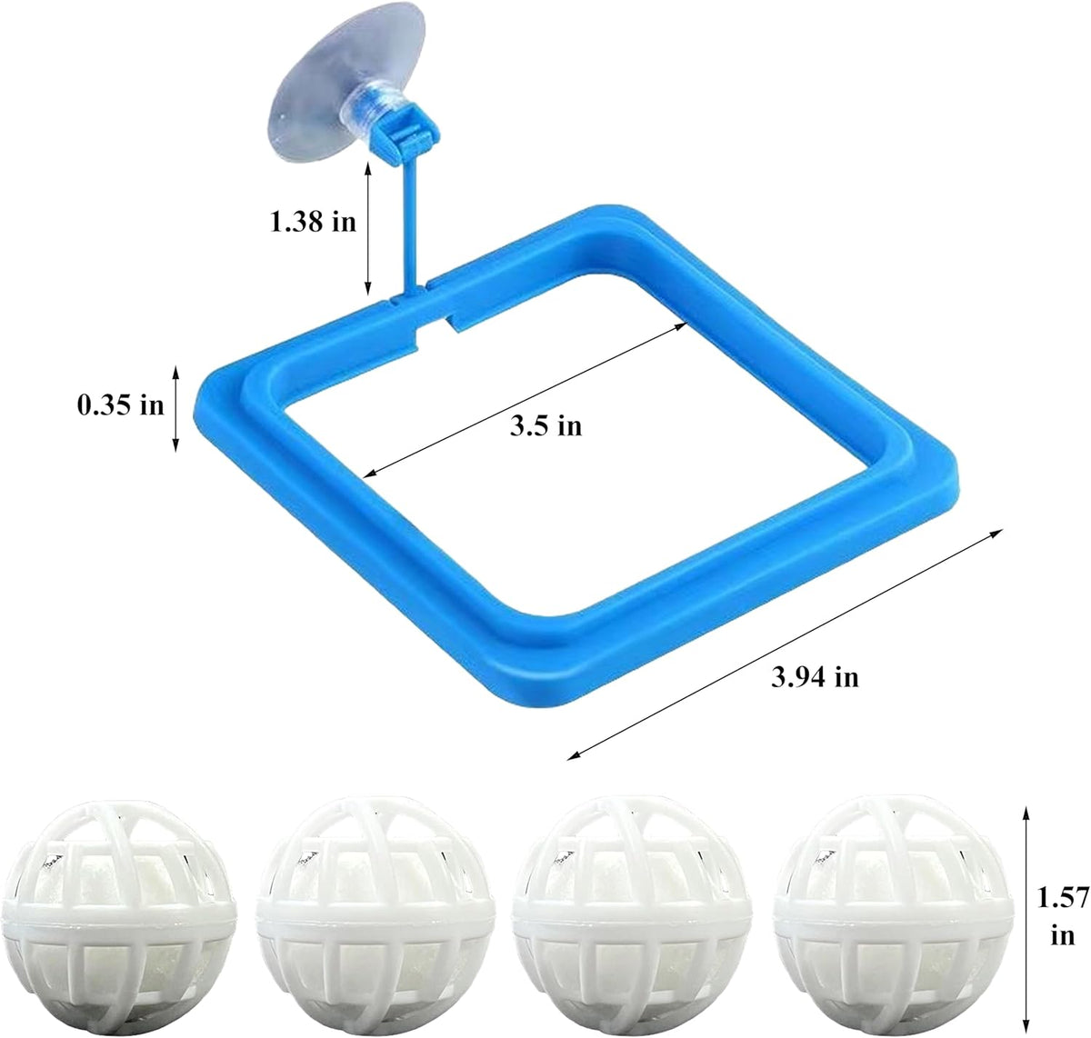 Blue plastic square turtle feeding ring with attached suction cup on aquarium glass.