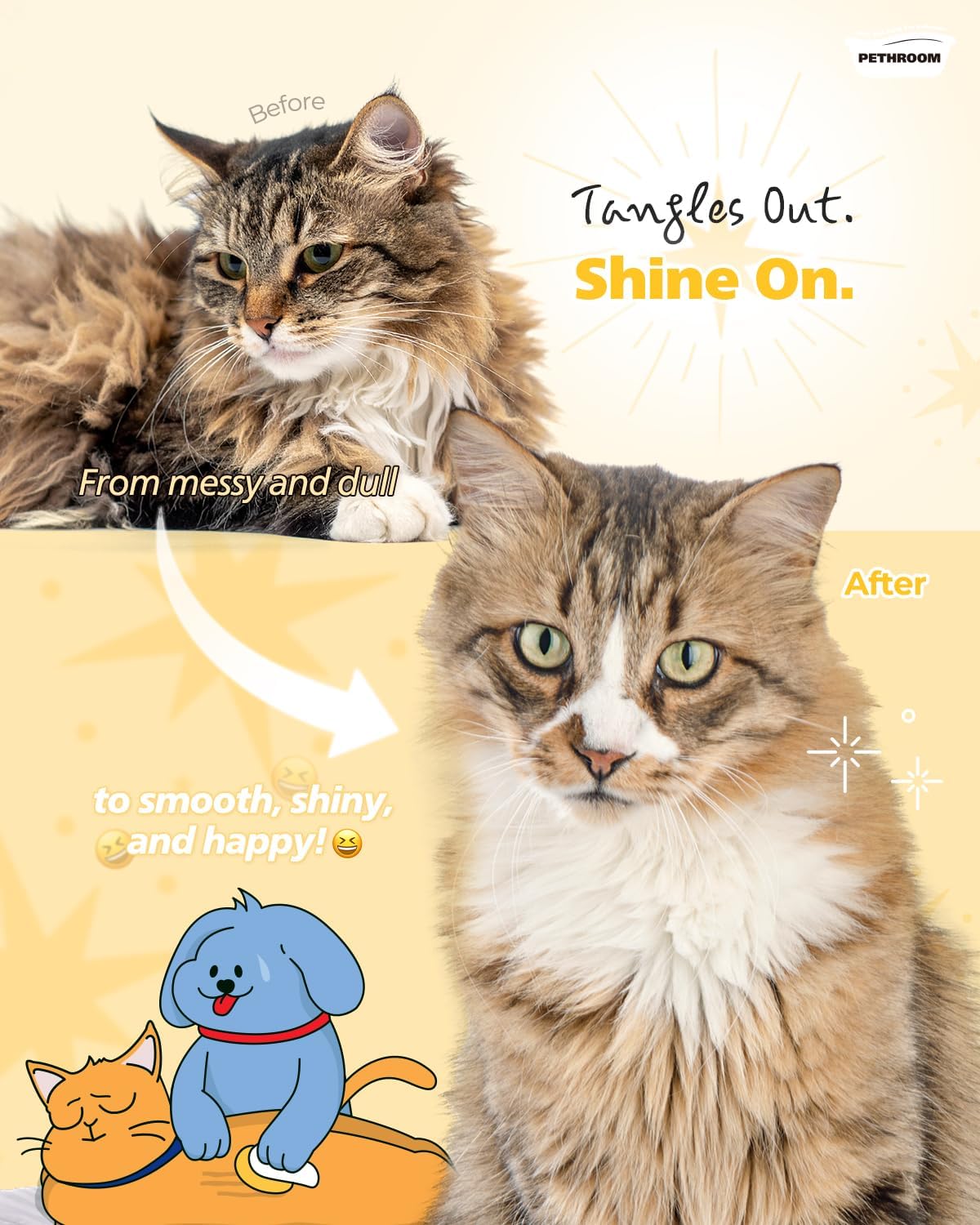 Pet owner using Pethroom brush on a cat for deshedding