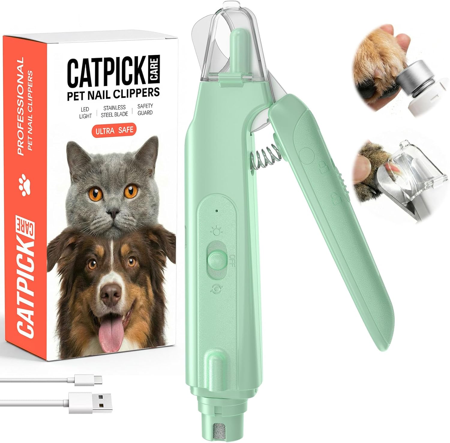 2-in-1 Dog & Cat Nail Clipper with Grinder - Dual Highlight LED Reduce Over-Trimming, Long Battery Cordless USB-C Rechargeable, Safety Lock & Catcher Cap, Quiet Home Grooming for Small Large Pets - Image 11