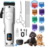 FuzzyFix SilverStream dog grooming clippers front view showing metal body and blade