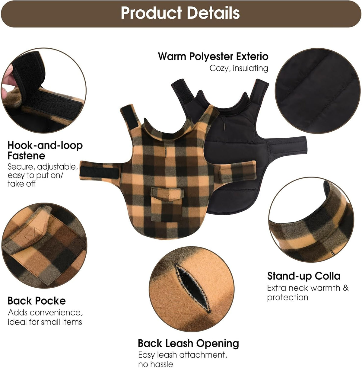 ASENKU reversible pet vest showcasing the solid color fleece lining side and belly straps.