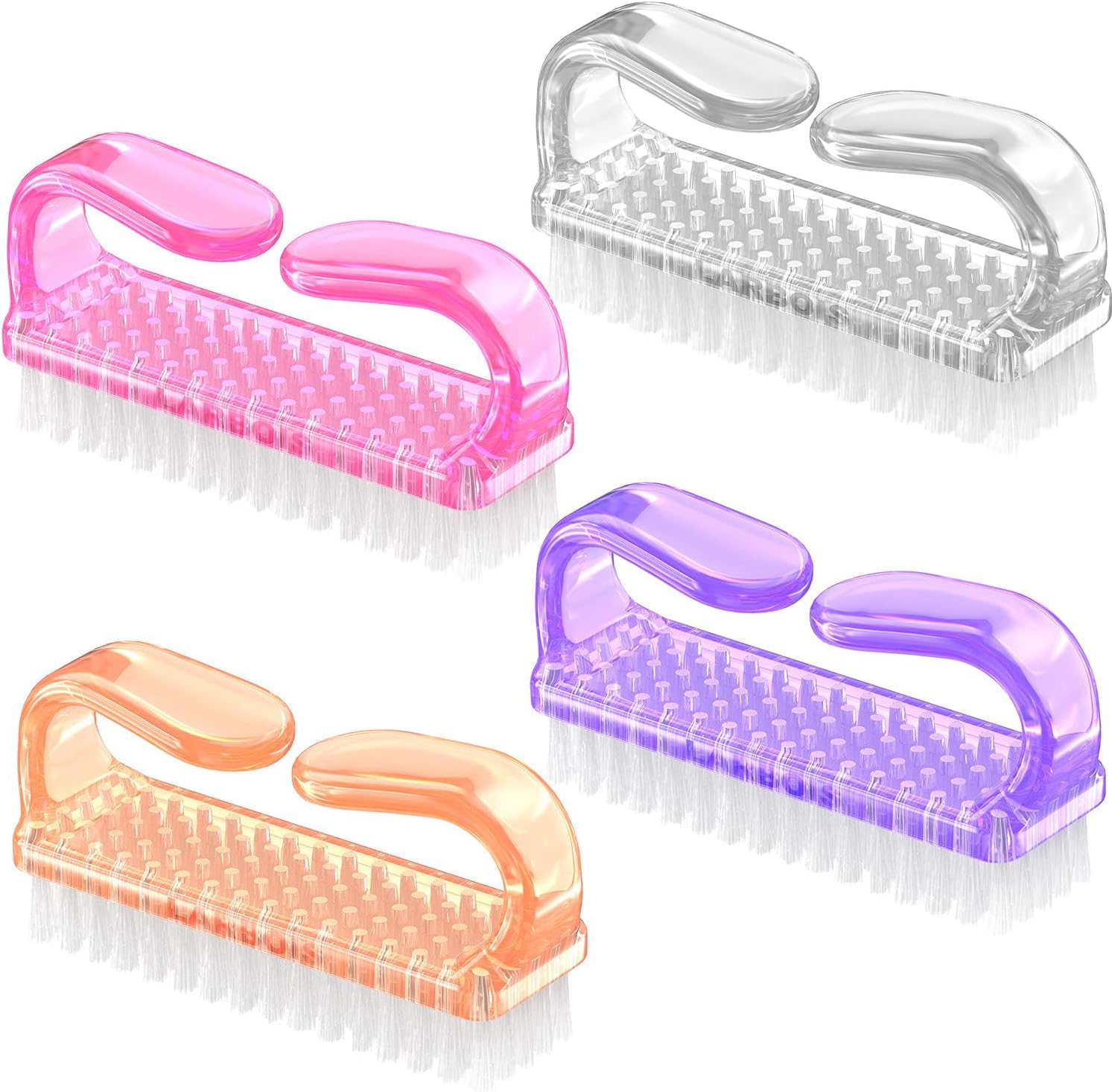 Larbois handle grip nail brush four pack front view showing colorful plastic handles