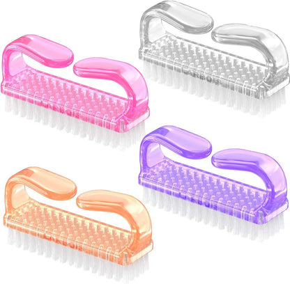 Larbois handle grip nail brush four pack front view showing colorful plastic handles