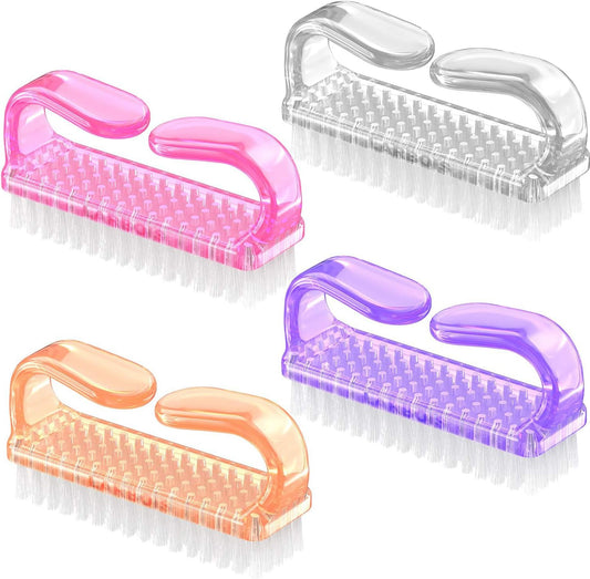 Larbois handle grip nail brush four pack front view showing colorful plastic handles