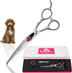 Kenchii Love dog grooming scissors front view showing the 6.5 inch curved blades.