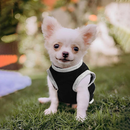 Folded pet shirts showing pattern detail for small dogs