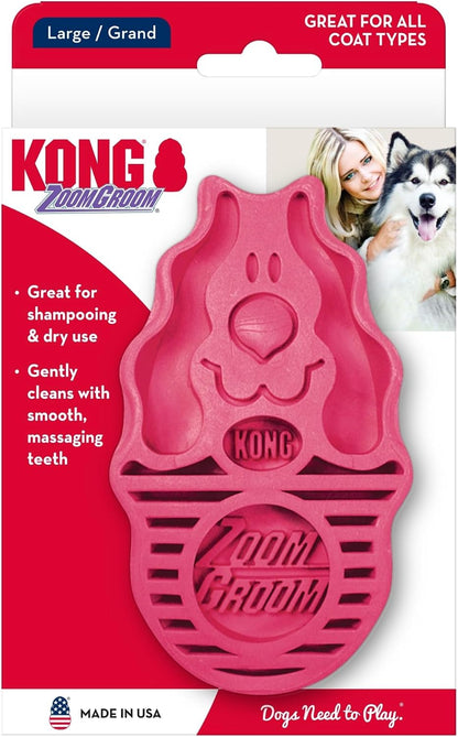 Premium KONG ZoomGroom large pet care brush back view showing ergonomic grip.