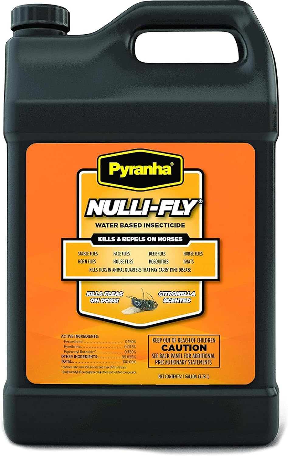 Pyranha Nulli Fly Horse Fly Spray front view of one gallon container