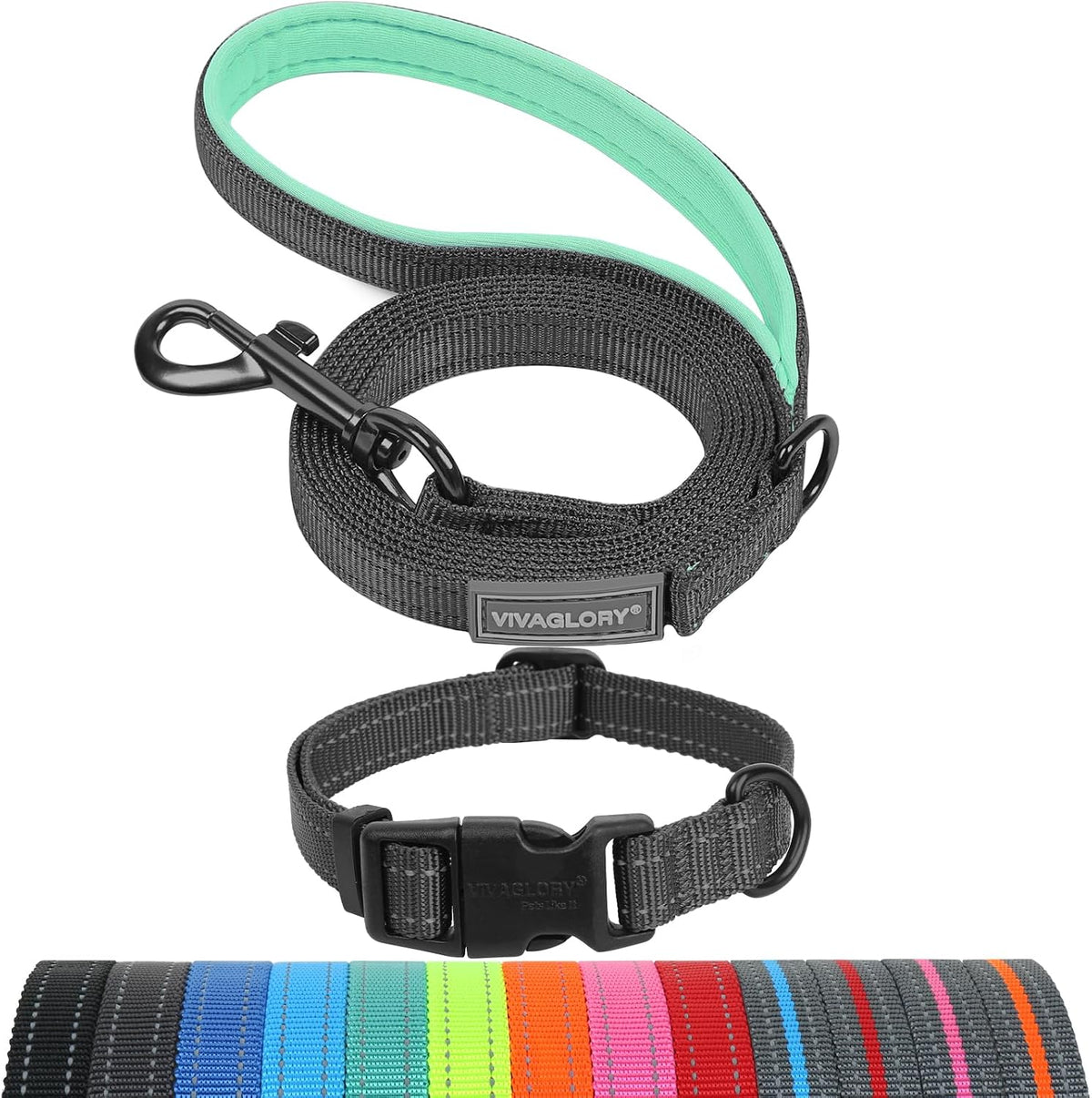 Close up of Vivaglory leash handle and reflective threading