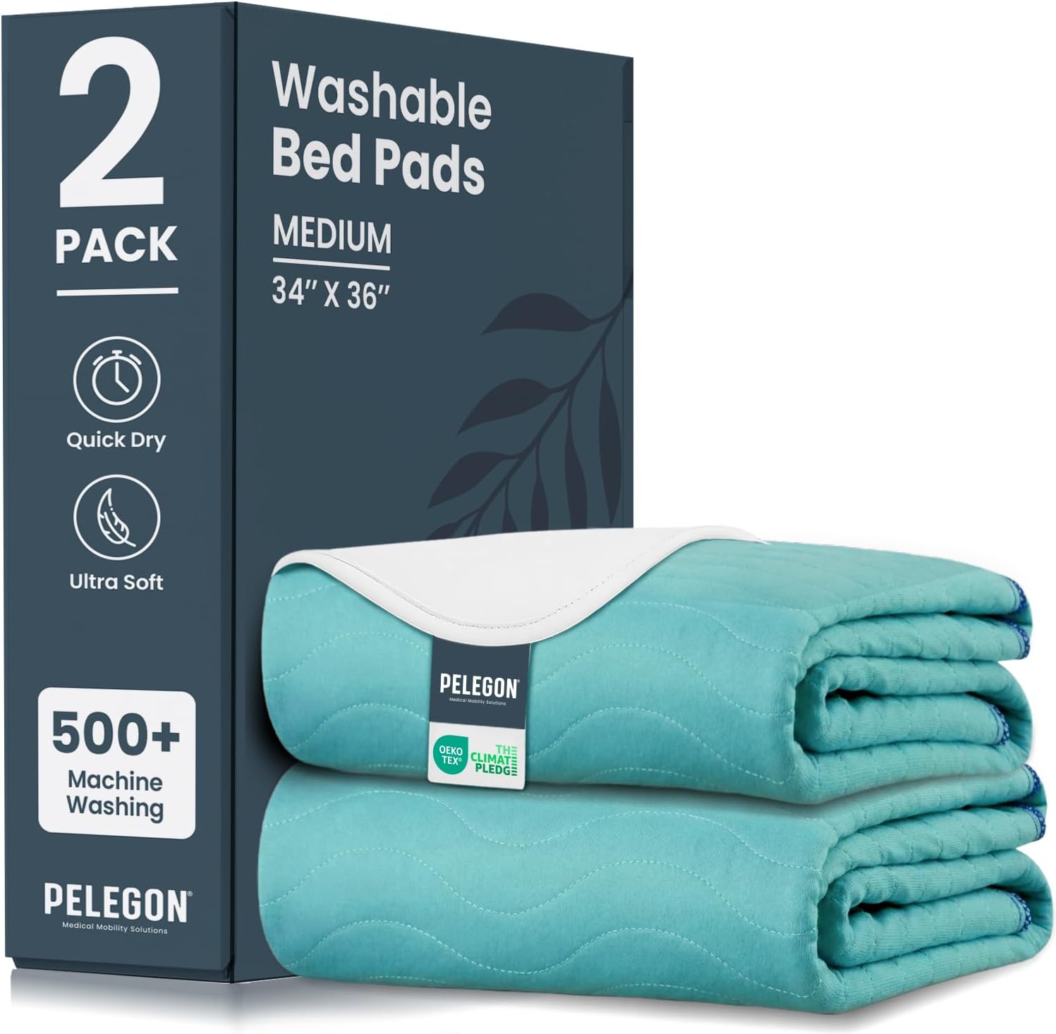 Pelegon waterproof bed pads front view in pack of two