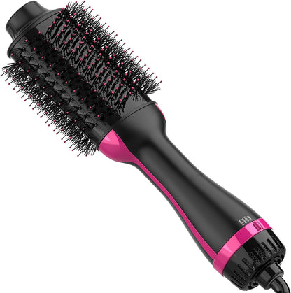 Dimecano 4 in 1 hair dryer brush front view showing the black and pink styling barrel