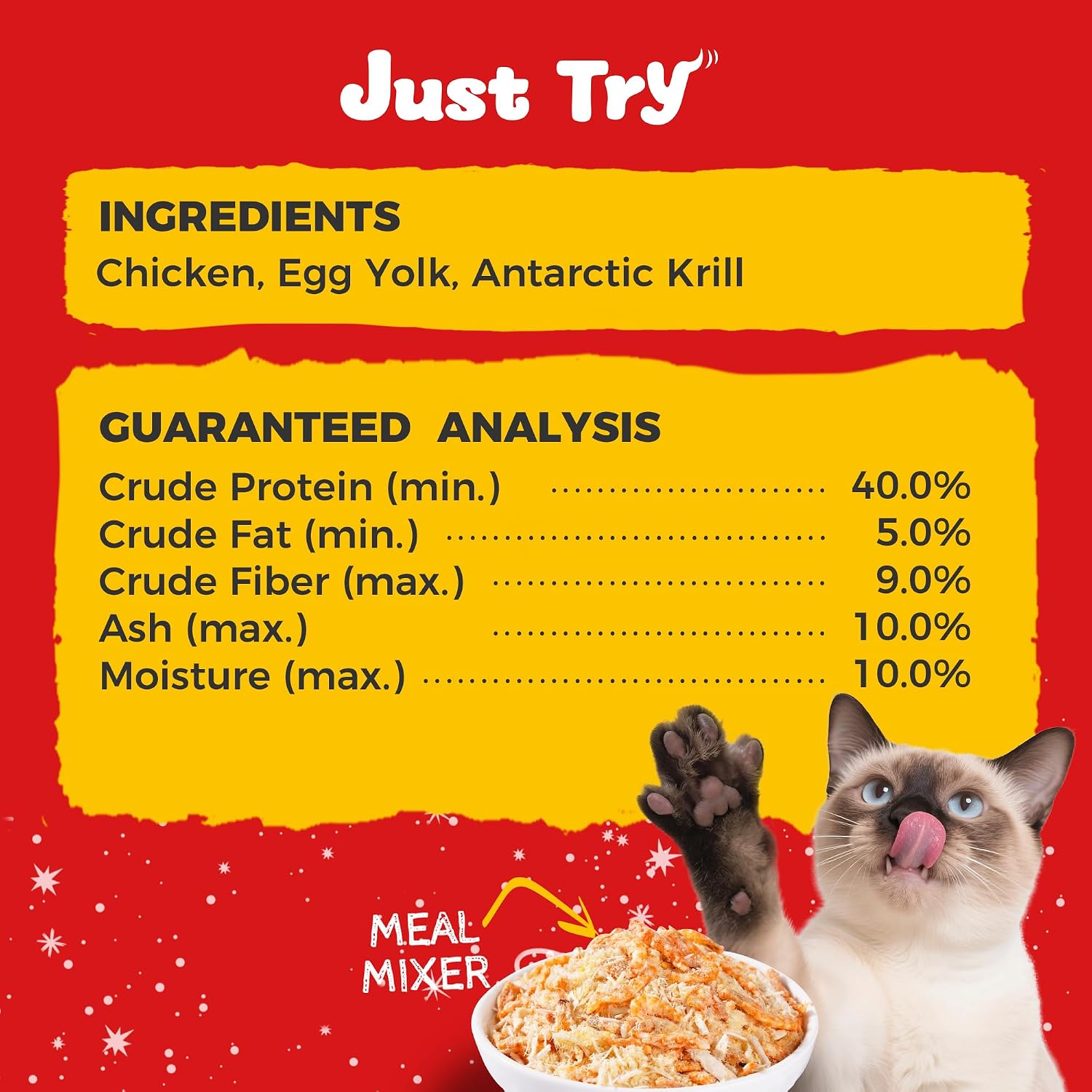 USA imported Just Try pet food topper container graphic