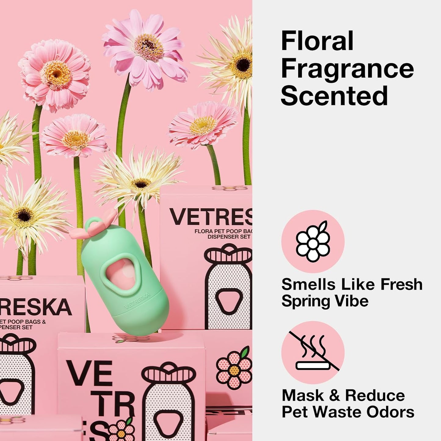 VETRESKA lavender pet waste bags box packaging back view