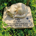 Custom cat headstone for grave garden decor with engraved paw prints.