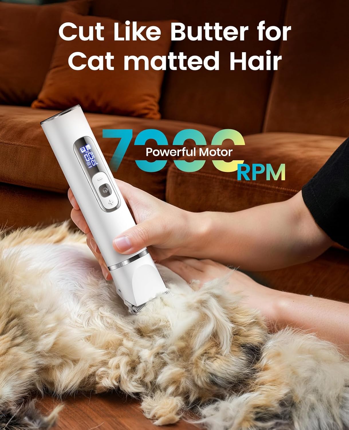 Waterproof pet clipper being rinsed under running tap water to demonstrate the IPX7 rating.