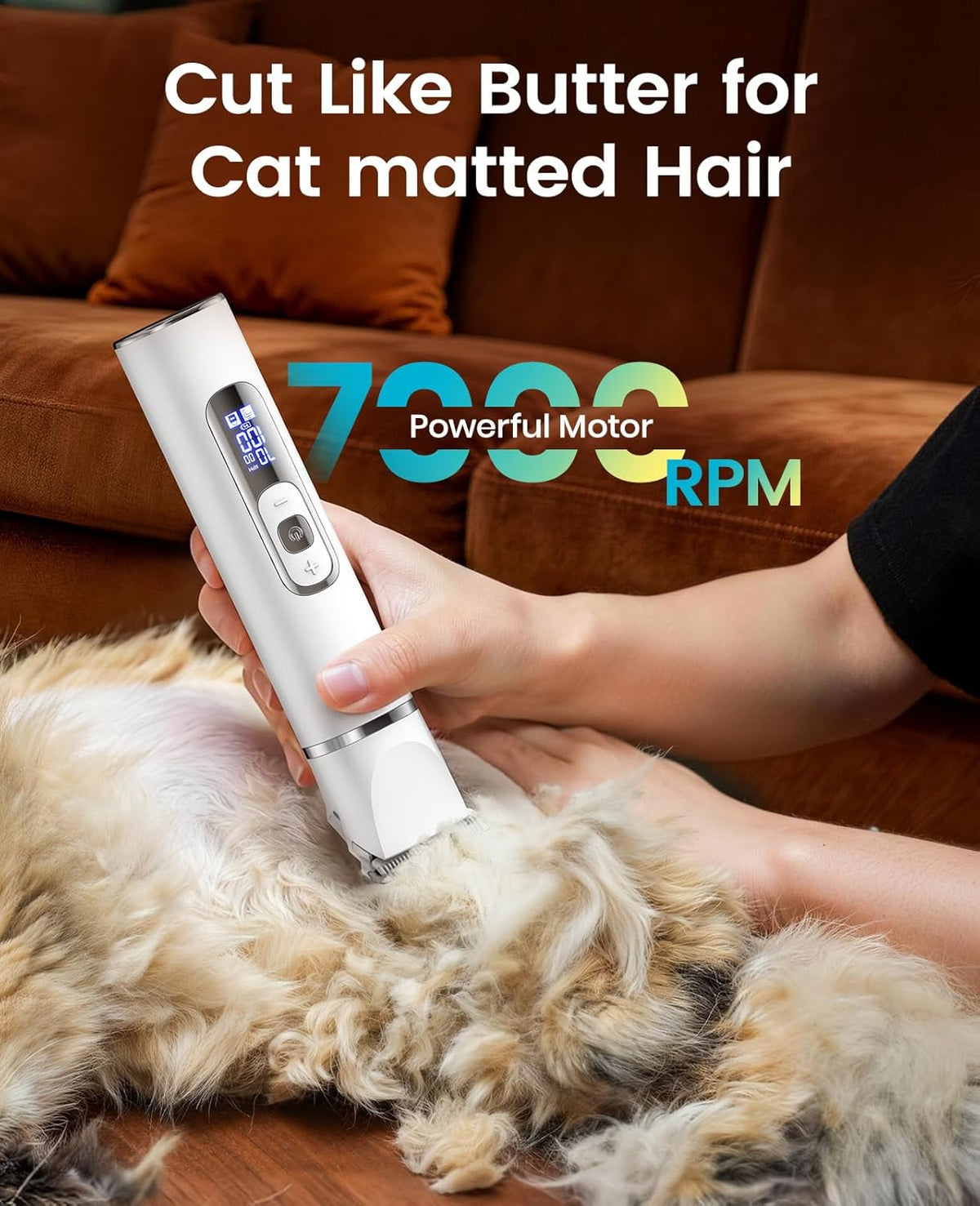 Waterproof pet clipper being rinsed under running tap water to demonstrate the IPX7 rating.