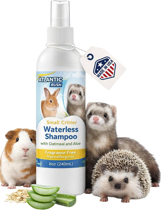 Atlantic Rush waterless small critter shampoo front view bottle for small pet grooming.
