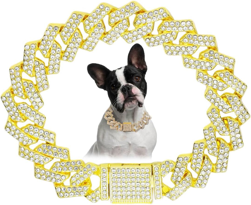 Sparkling silver and pink finish pet neck chain for cats and dogs.