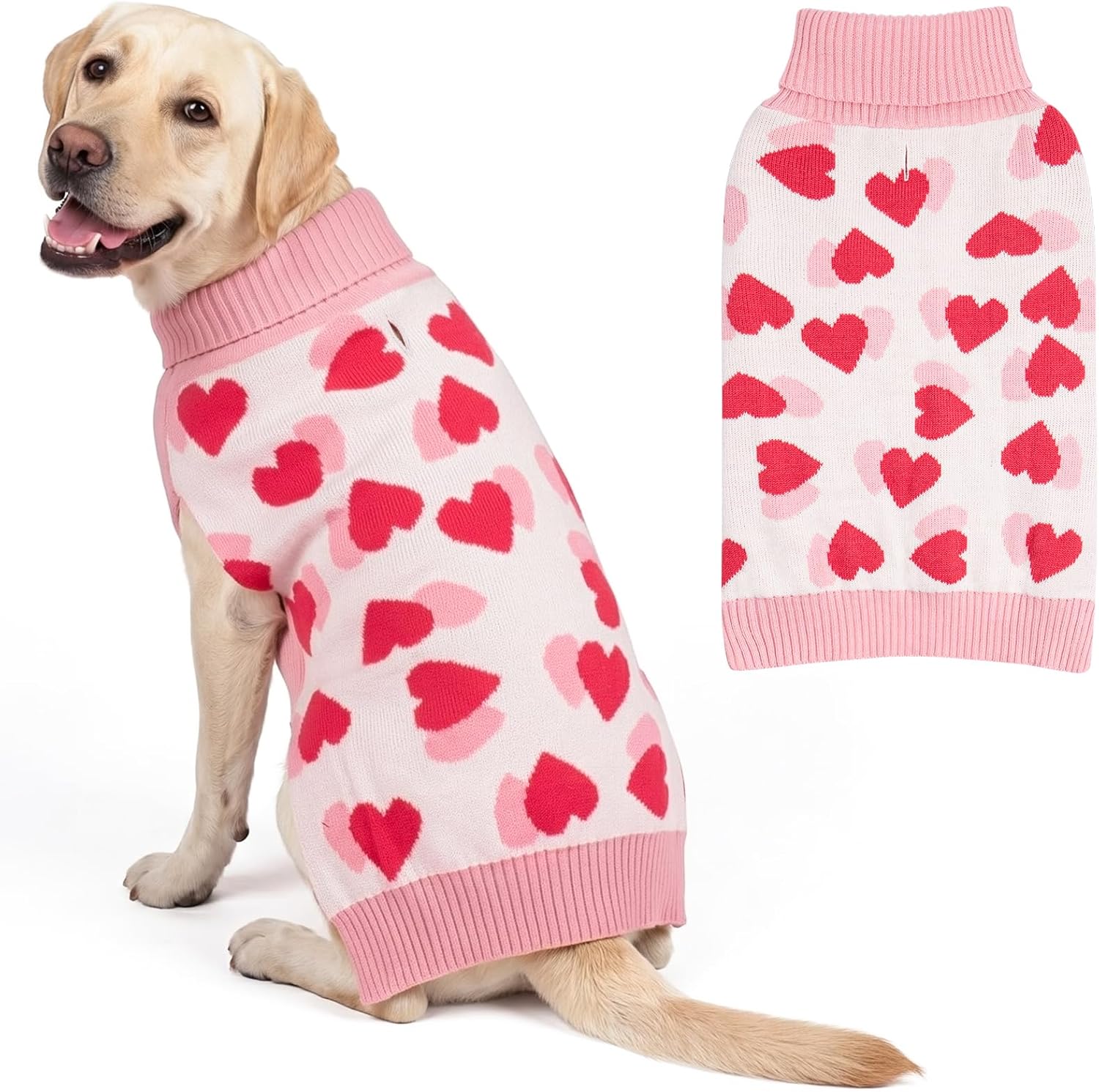 KYEESE Dog Christmas Sweater with Reindeer Pattern, Cozy Holiday Outfit, Turtleneck Dog Sweater for Small Dogs with Leash Hole, Red Buffalo Plaid Knitwear, Soft Warm Festival Dogs Clothes, Large - Image 14