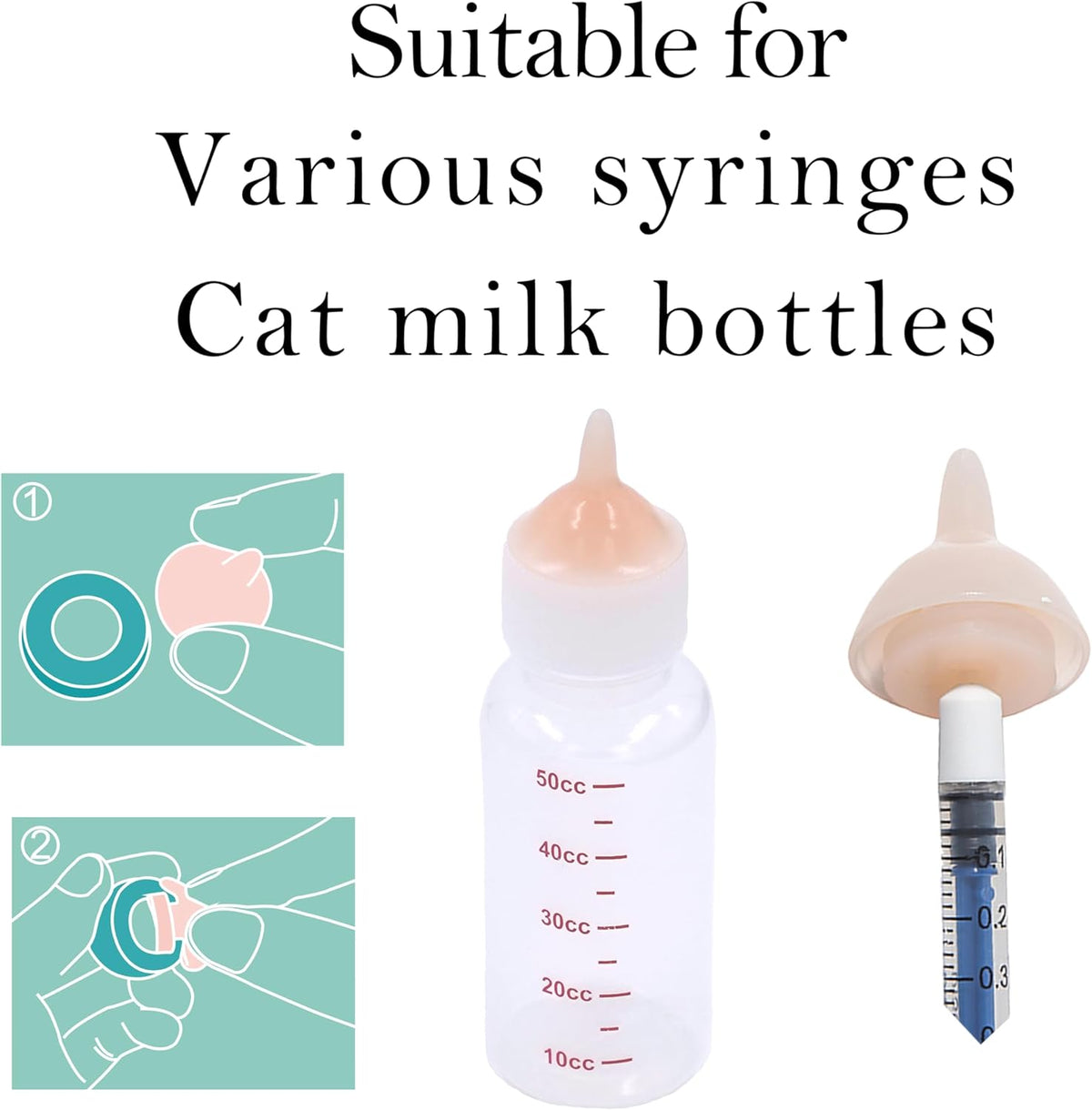 Soft silicone nipples and syringe accessories for newborn animal care