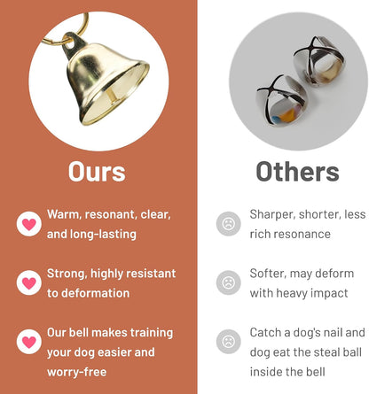 Premium leather dog training bell hanging on door handle