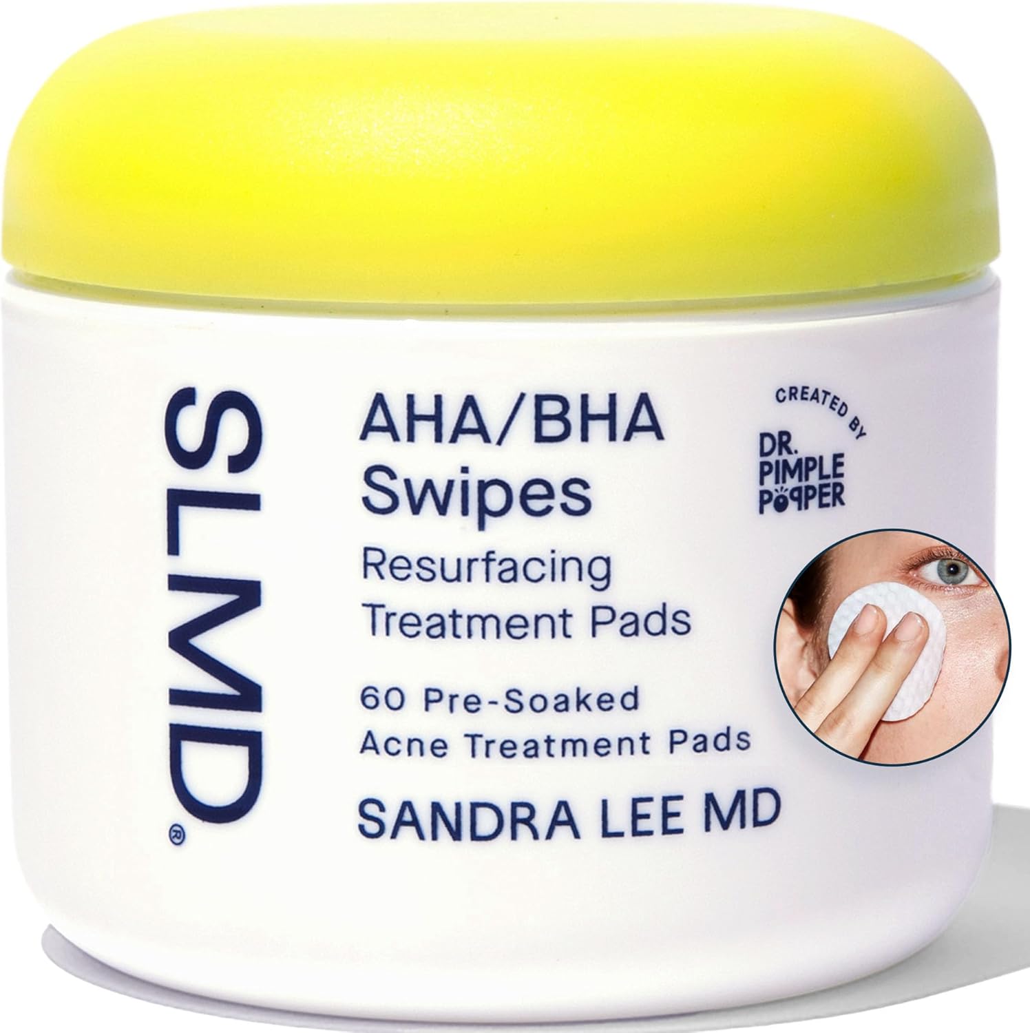 SLMD by Dr Pimple Popper AHA BHA Toner Pads Swipes container front view clarifying acne treatment